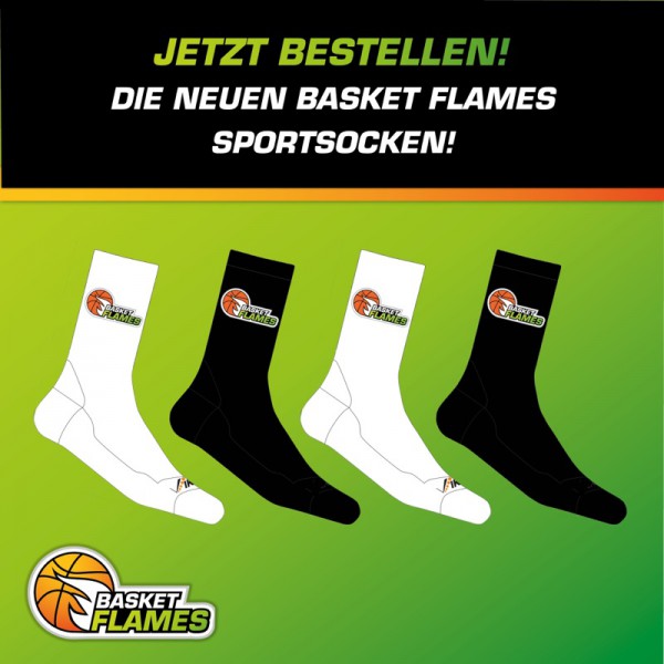 Jetzt neu: Basket Flames Sportsocken in schwarz und weiß.